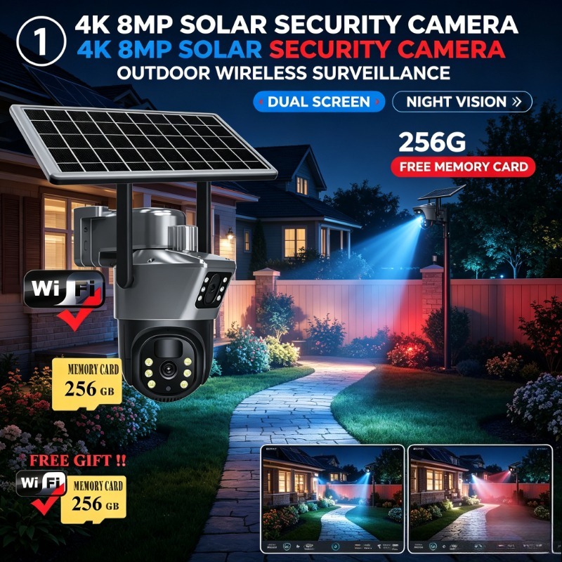 Solar Powered 4K 8MP Surveilla - Ip Camera Outdoor 4K ulasan dan harga