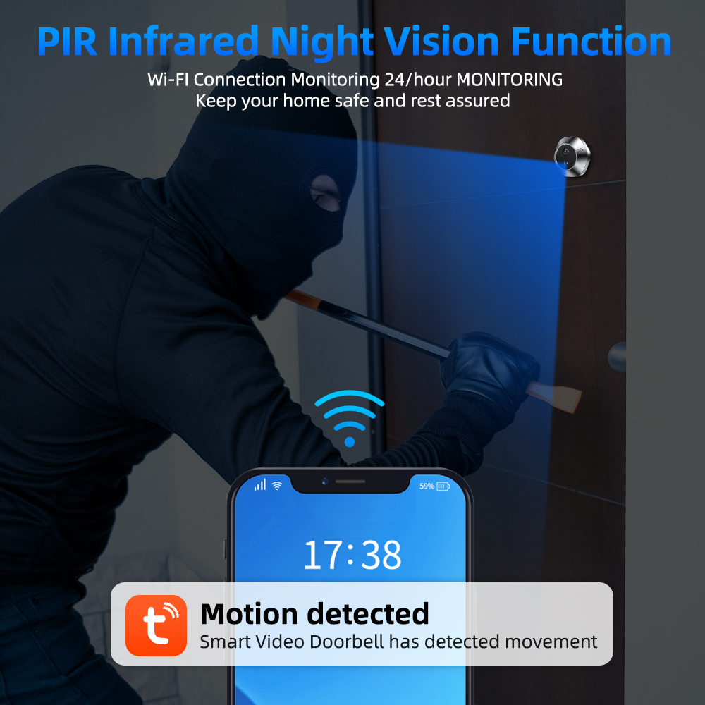 1080P WiFi Peephole Tuya Smart - Home Security Blink ulasan dan harga